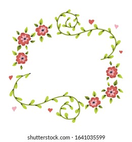 Hand drawn floral wreath for invitations, greeting cards, posters, text. Vector frame with leaves, flowers. Border.