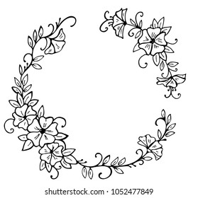 Hand drawn floral wreath isolated on white background. Vector illustration. Perfect for wedding, invitation, save the date, greeting card.