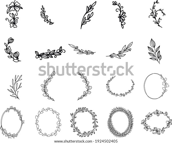 Hand Drawn Floral Wreath Line Art Stock Vector (Royalty Free ...