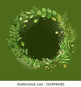 Hand drawn Floral wreath with meadow herbs. Spring summer decor frame on a dark background. Vector illustration. Design element for invitations, greeting cards, cosmetic and other.