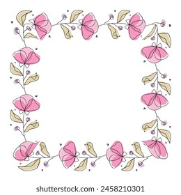 Hand drawn floral wreath on white background.