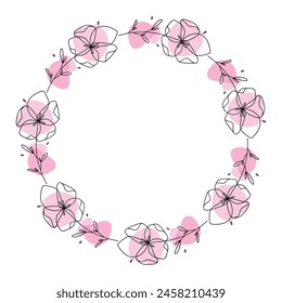Hand drawn floral wreath on white background.