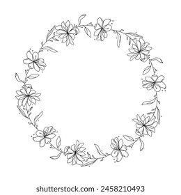 Hand drawn floral wreath on white background
