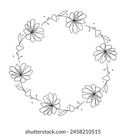 Hand drawn floral wreath on white background