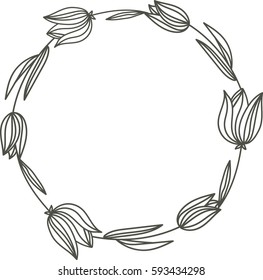 Hand drawn floral wreath outline. Vector illustration.