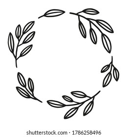 Hand drawn floral wreath. Round frame. Good for invitation, greeting cards, quotes, wedding design. Vector illustration isolated on white background.  