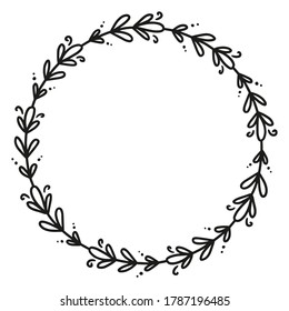 Hand drawn floral wreath. Round frame. Good for invitation, greeting cards, quotes, wedding design. Vector illustration isolated on white background.