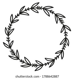 Hand drawn floral wreath. Round frame. Good for invitation, greeting cards, quotes, wedding design. Vector illustration isolated on white background.  