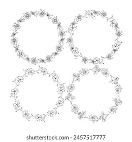 Hand drawn floral wreath set on white background