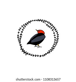Hand drawn floral wreath with a small bird made in vector. Beautiful floral design elements, ink drawing, logo template