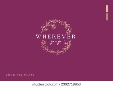 Hand drawn floral wreaths, floral logo, vector graphic circle frames logo