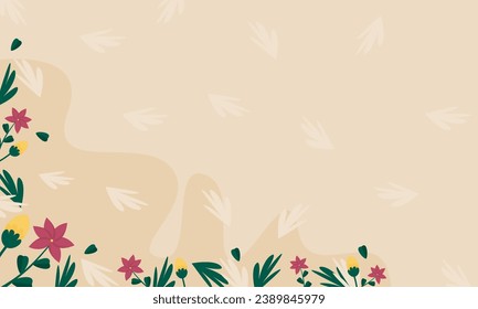 Fondo de florales dibujado a mano con espacios de copia. Flores ilustraciones vectoriales de fondo.