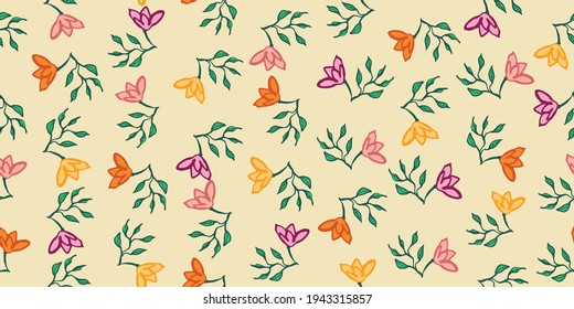 hand drawn florals toss seamless vector pattern