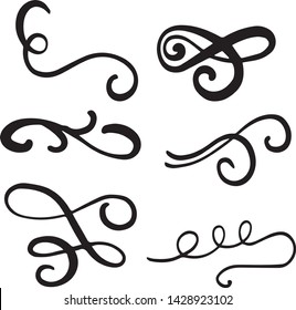 Hand drawn florishes for text decoration. For lettering and calligraphy, vintage style. For typography, for logos