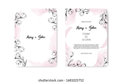 Hand Drawn Floristic Frame Border with Flowers, Branches, Plants. Decorative Outlined Vector Illustration. Floral Design Element.
