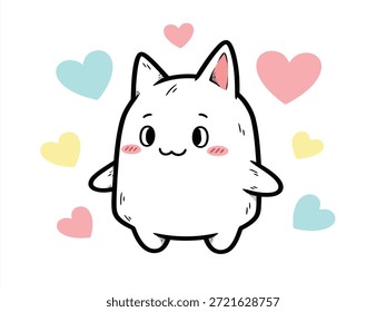 Hand drawn flork meme character showing love and kindness with heart elements, suitable for romantic and friendly communication themes