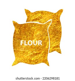 Hand Drawn Flour Sack Icon In Gold Foil Texture Vector Illustration