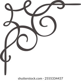 Hand drawn flourish creating an elegant and decorative corner design, perfect for adding a touch of sophistication to invitations, stationery, or web graphics