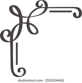 Hand drawn flourish forming an elegant corner accent, adding a touch of sophistication and vintage charm to invitations, stationery, or graphic designs