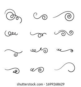 Hand drawn flourishes swirls, text dividers, wedding decor design elements.doodle style vector