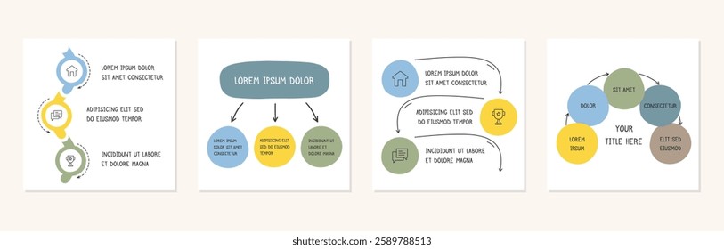 Hand drawn flow chart, process diagram, steps or options, doodle infographics, vector eps10 illustration