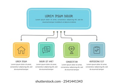 Hand drawn flow chart template with four elements, doodle infographics, vector eps10 illustration