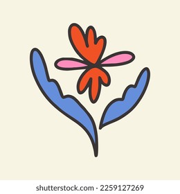 Hand drawn flower. Abstract image. Interior poster, postcard, cover. Flat design, cartoon hand drawn, vector illustration.