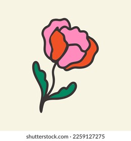 Hand drawn flower. Abstract image. Interior poster, postcard, cover. Flat design, cartoon hand drawn, vector illustration.