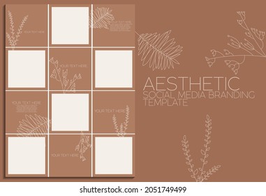 Hand drawn flower aesthetic Modern Social Media Branding and feed Template with decorative beauty elegant