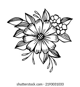 Hand drawn flower arrangement in black and white