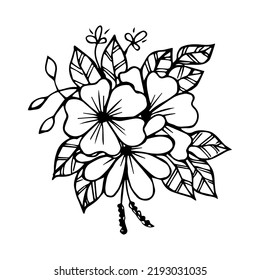 Hand drawn flower arrangement in black and white