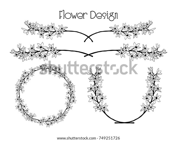 Hand\
Drawn Flower Arrangements. Floral Decorative Design Elements.\
Dividers, Text Frame and Wreath. Vector\
Illustration