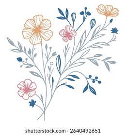 hand drawn flower art with elegant floral details.botanical sketch for cushion cover use.modern flower illustration for fabric and print

