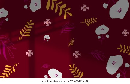 Hand drawn flower background abstract colorful maroon pattern pastel cute trendy with shadow overlay eps 10