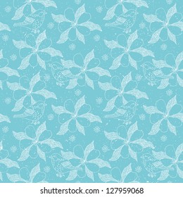 hand drawn flower and bird seamless background