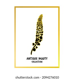 Hand drawn flower black and gold effect on white background. Decorative elements. Vector illustration. Element from spring botany collection of stylized plants.