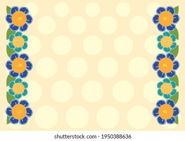 Hand Drawn Flower Border, Large Polka Dot Background