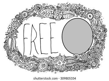 Hand drawn flower border with place for discount. Vector illustration