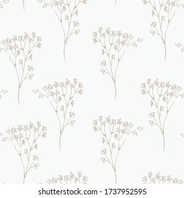 Hand Drawn Flower Botanical Seamless Pattern. Pastel Hand Drawn Vintage Wallpaper. Beautiful Spring Background for Textile, Wrapping Paper, Fabric, Print, Invitation Card, Scrapbook, Postcard.