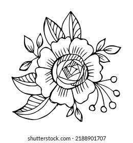 Hand drawn flower bouquet arrangement in black and white