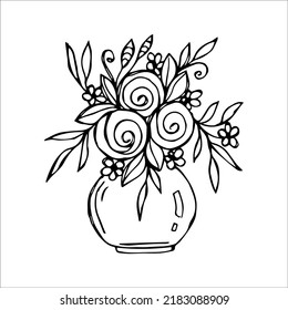 Hand drawn flower bouquet in a vase doodle or sketch style