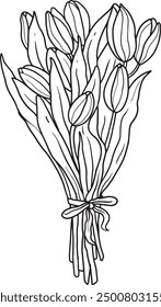 Dibujado a mano ramo de flores Vector línea arte