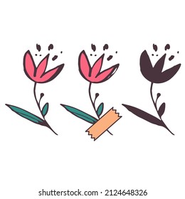 Hand drawn flower and branches doodle, Vector illustration
