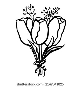 Hand drawn flower and branches doodle leaf bouquet