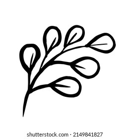 Hand drawn flower and branches doodle leaf bouquet