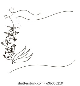 Hand drawn Flower Card Template black line