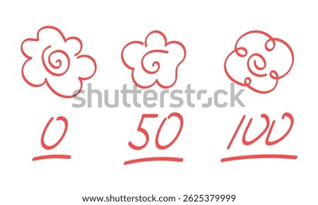 Hand drawn flower circles and scoring numbers. Preschool marks. Vector illustration