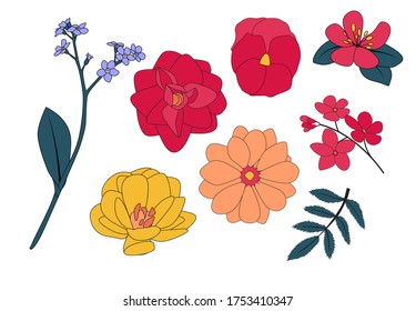 Hand drawn flower collection set. Vector Illustration EPS10