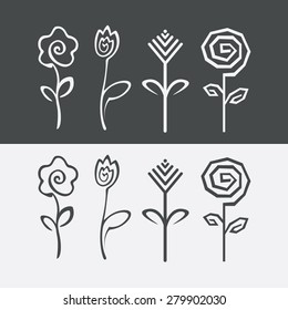 hand drawn flower collection. vector icon set