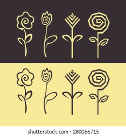 hand drawn flower collection. vector icon set